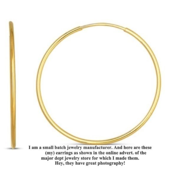 NWT 14 kt YG 12 mm endless hoop earrings - Picture 2 of 7